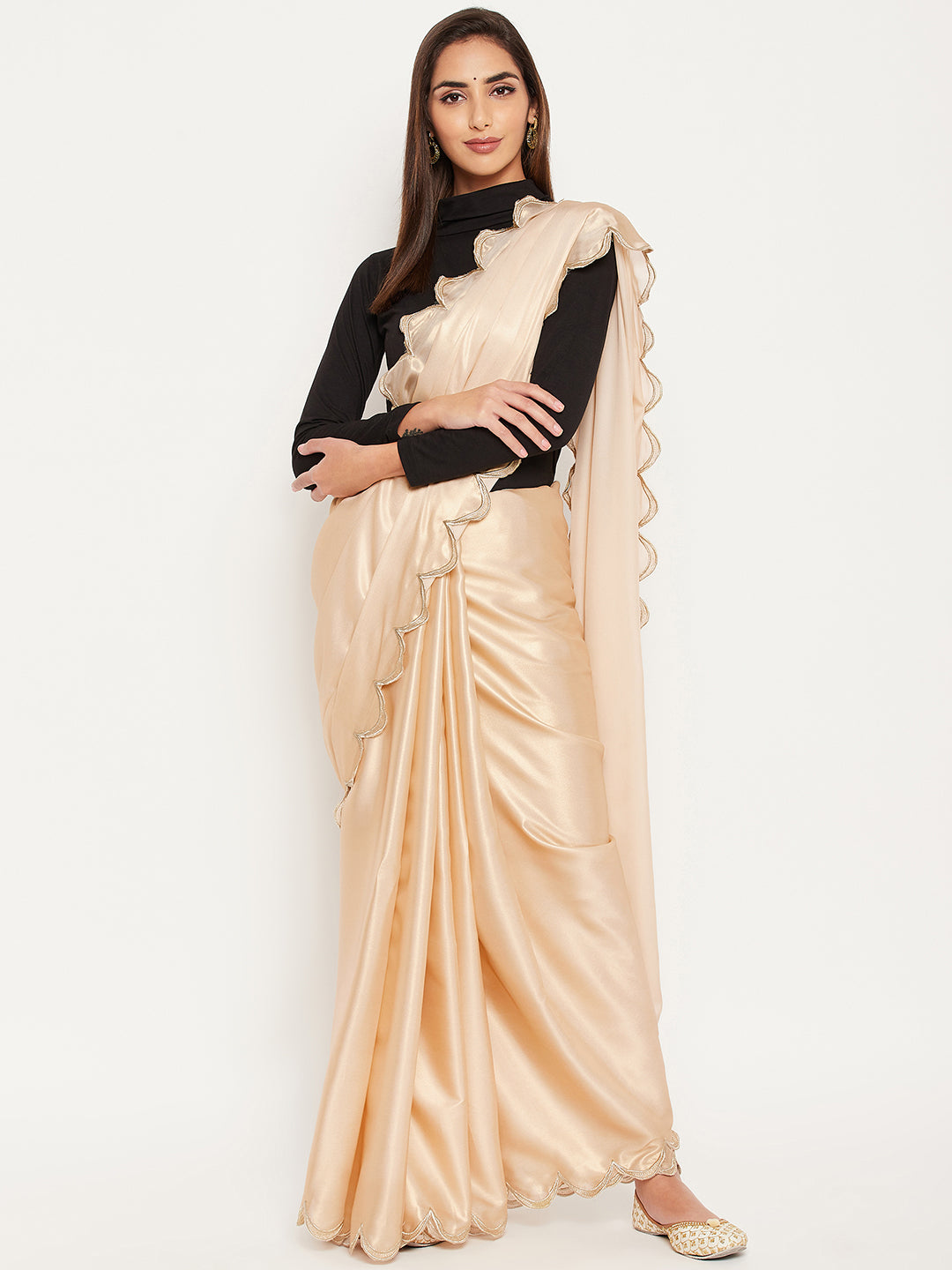 Shimmery georgette saree in beige color