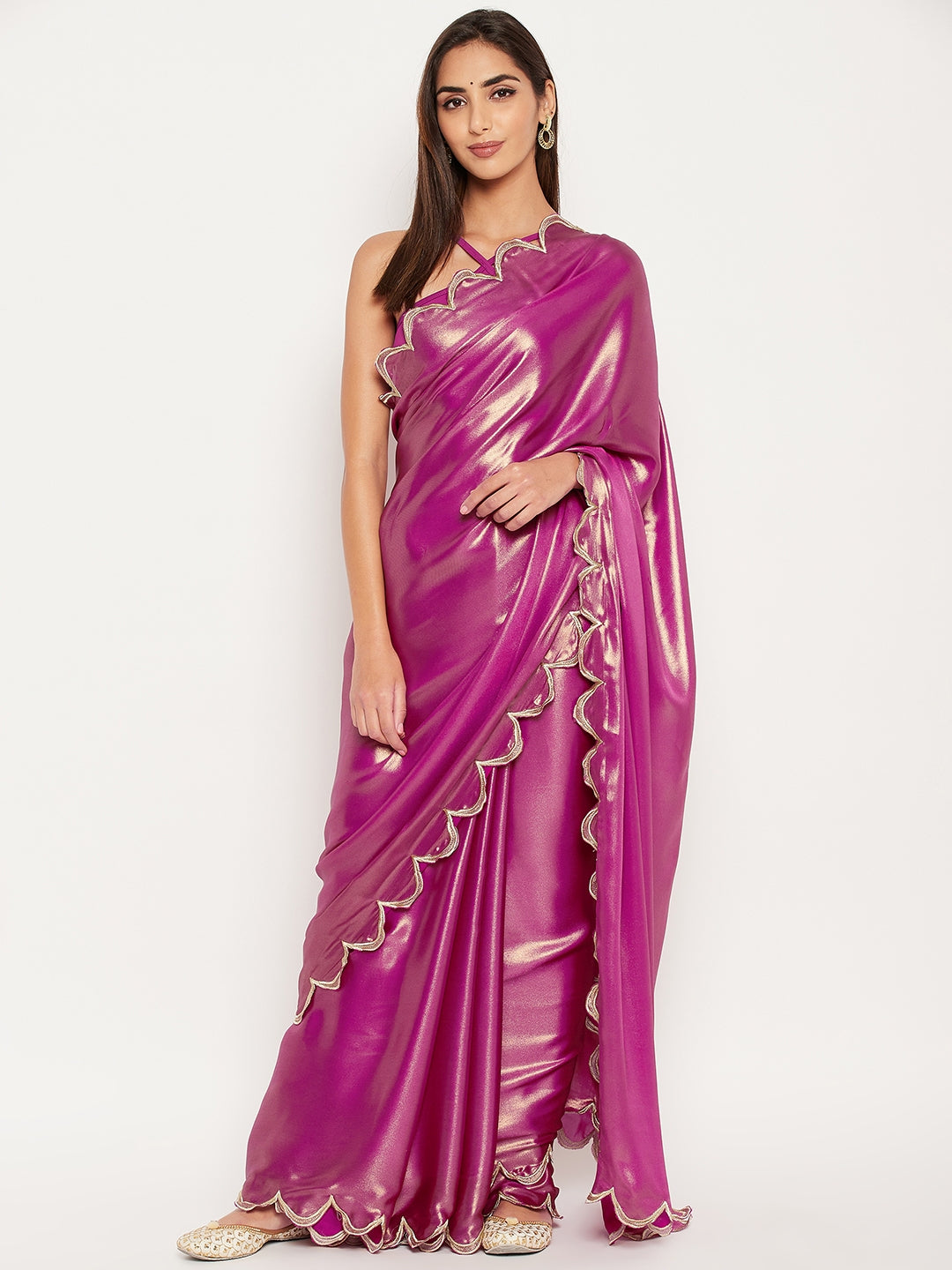 Shimmery georgette saree in purple color