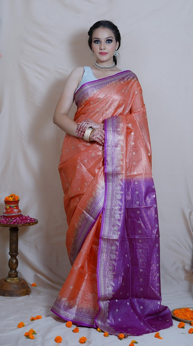 Coral Banarasi Silk Saree For Wedding