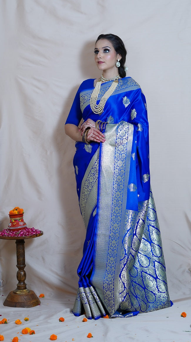 Royal Blue Soft Banarasi Silk Saree with Weaving gold zari