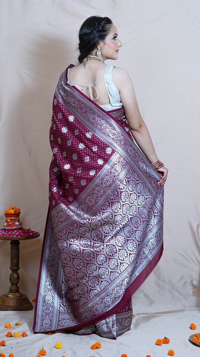 Kerala Kasavu Saree with Maroon and Silver Border – Keraloom