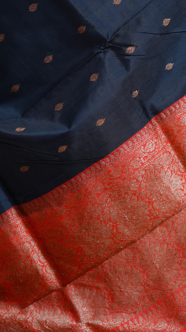 HANDLOOM SILK SAREE IN BLACK AND RED WITH KADWA BUTA DESIGN