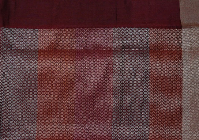 SEMI SILK SAREE IN BURGUNDY SHADE WITH MULTICOLORED BORDER